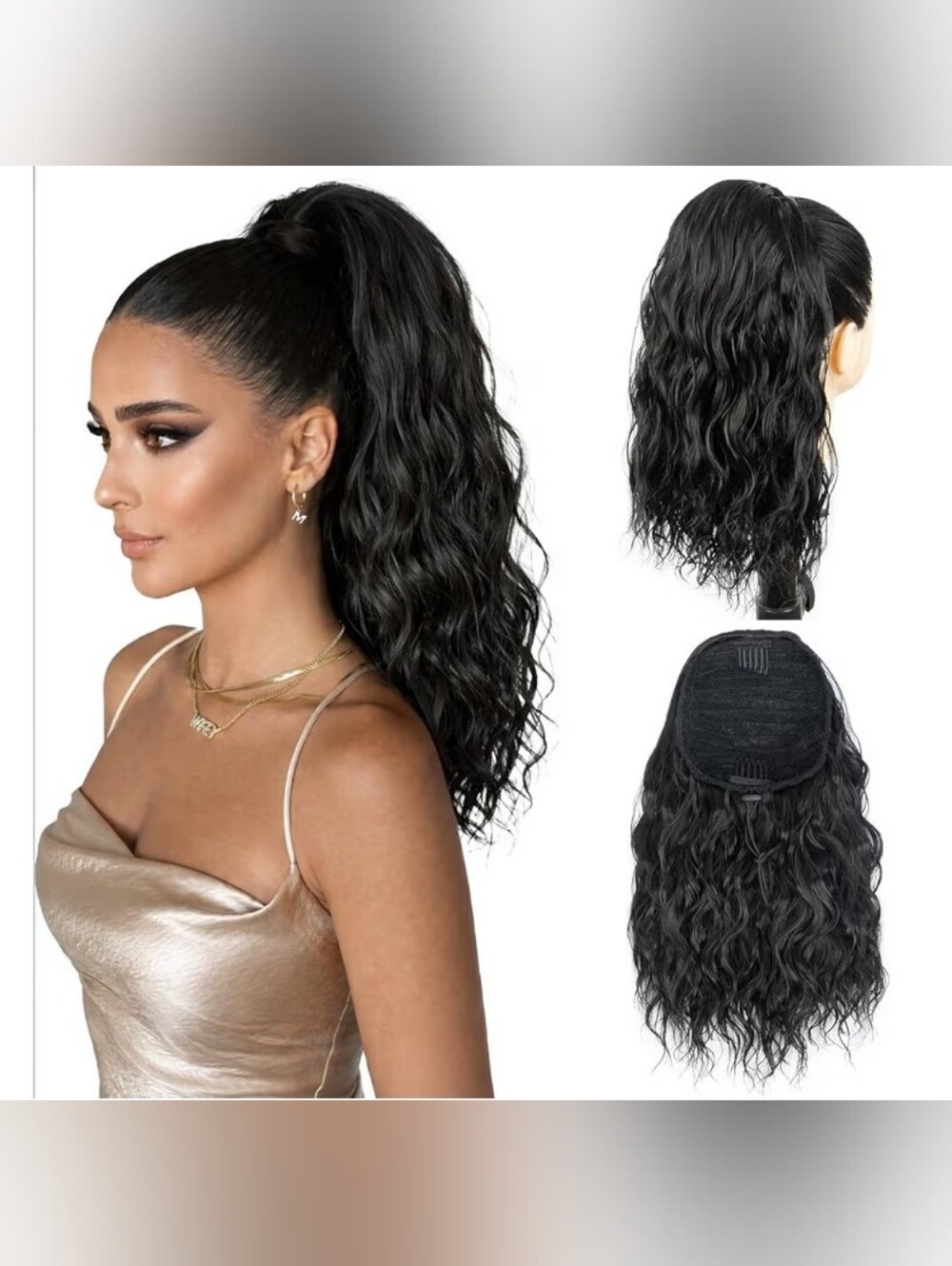 Curly Wavy Hair Ponytail Extension with Drawstring & Clips 12" Black Synthetic